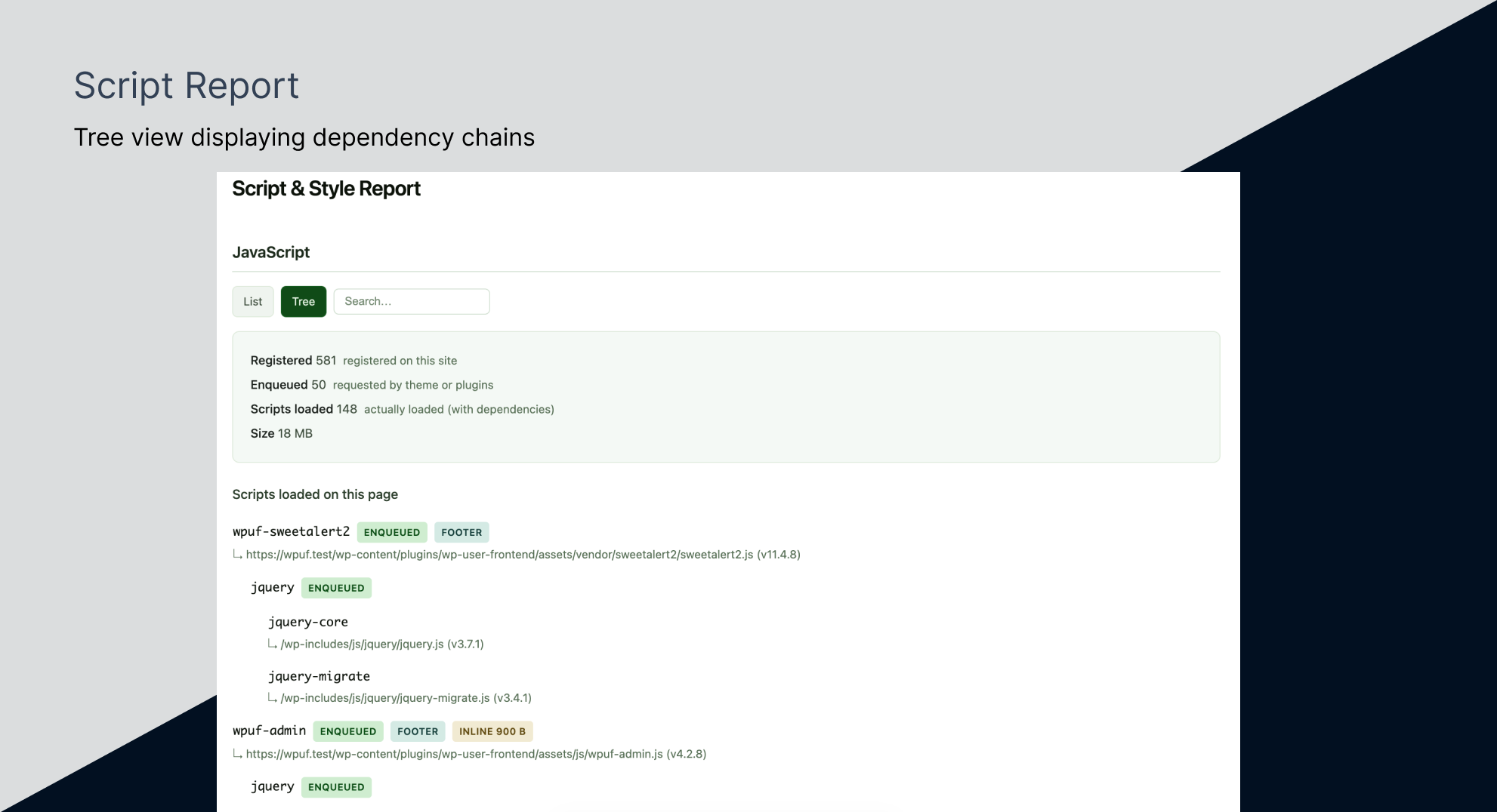 Script Report item in the top admin bar for quick access.