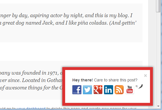 Another scroll triggered box, this time with social media sharing options.