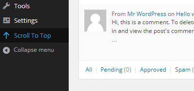 Menu of scroll up plugin after install.