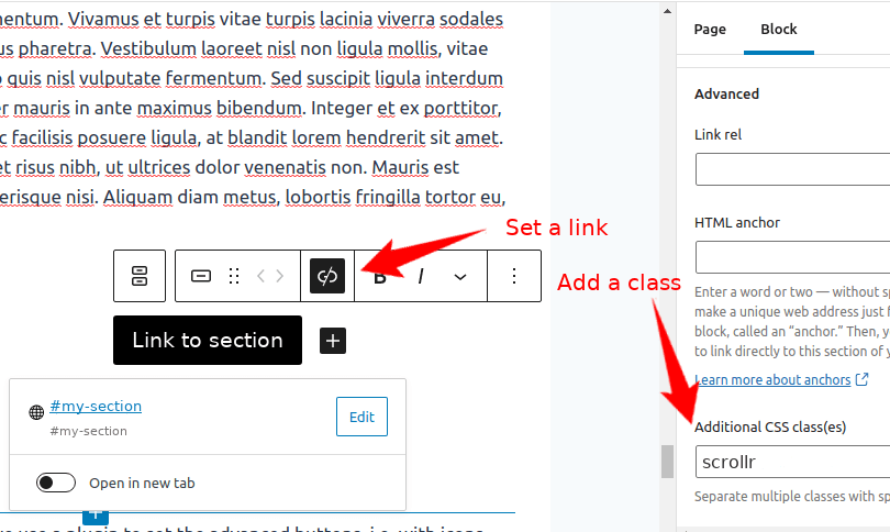 Add “scrollr” class to a link