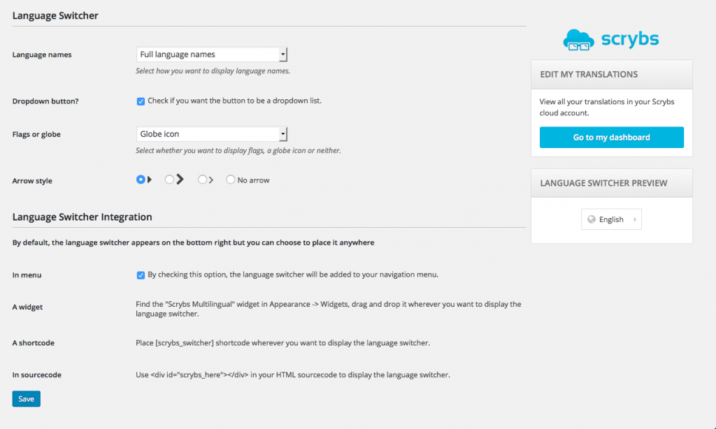 Scrybs translation language switcher customizer