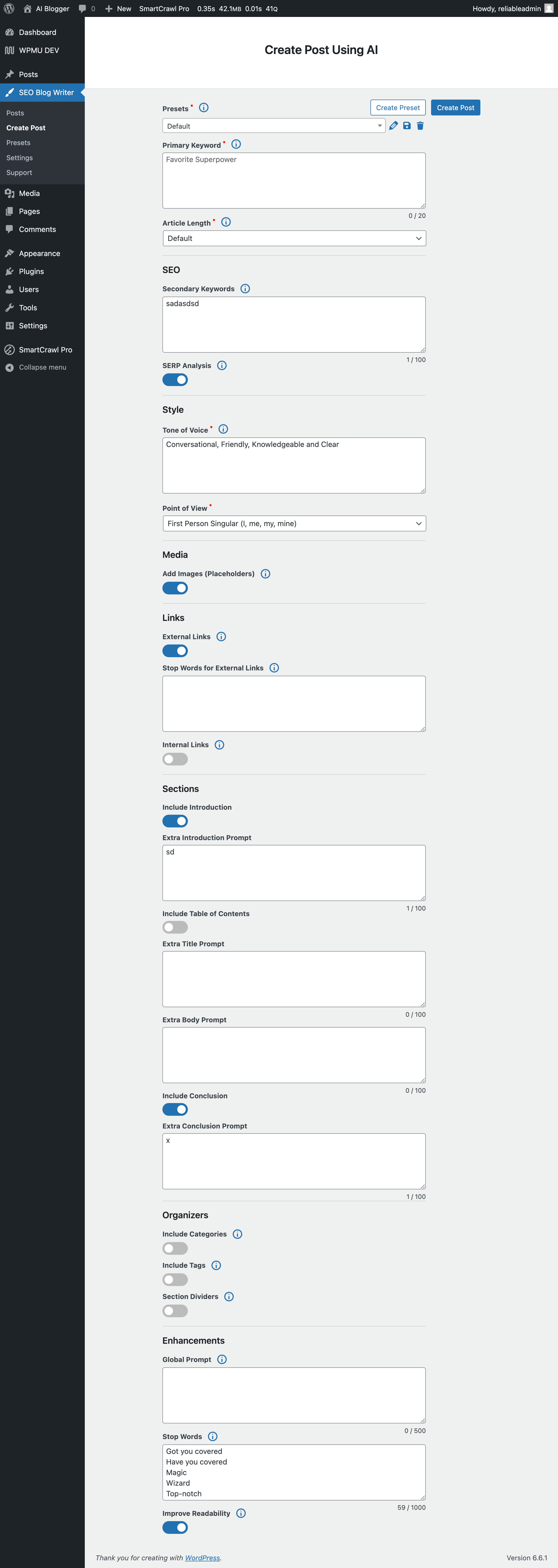 Post Creation – Example of a new AI-generated blog post.