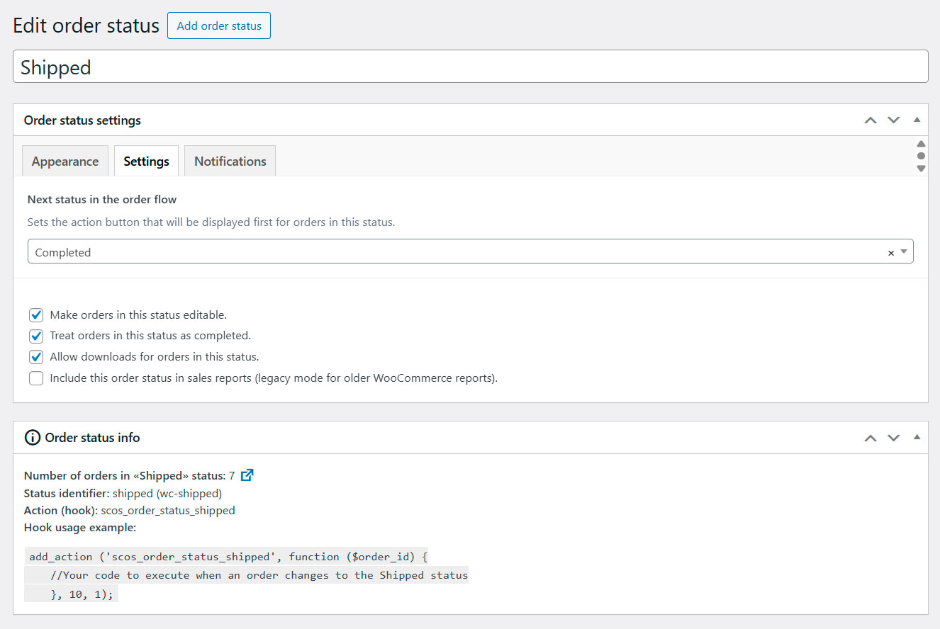 General settings for custom status.