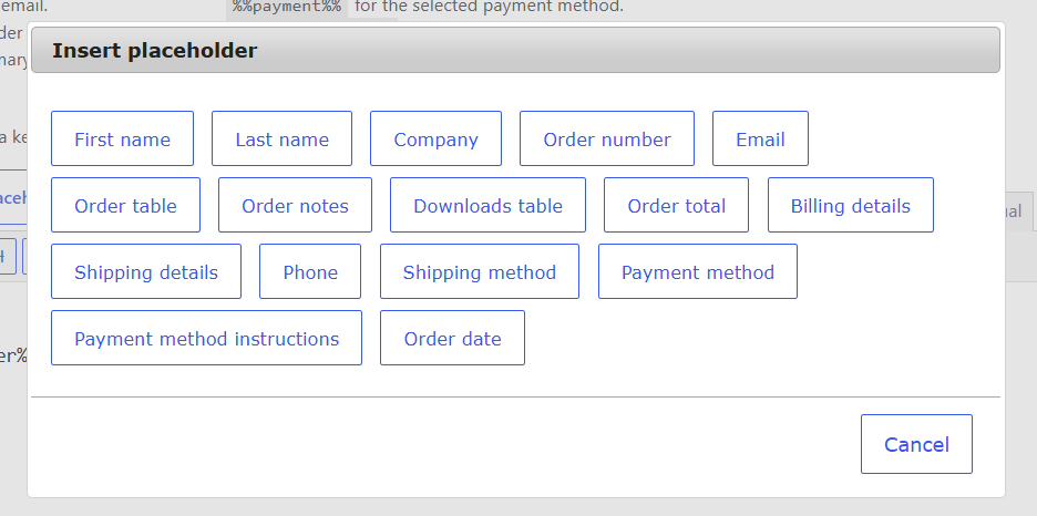 Insert placeholders into the notification template visually.