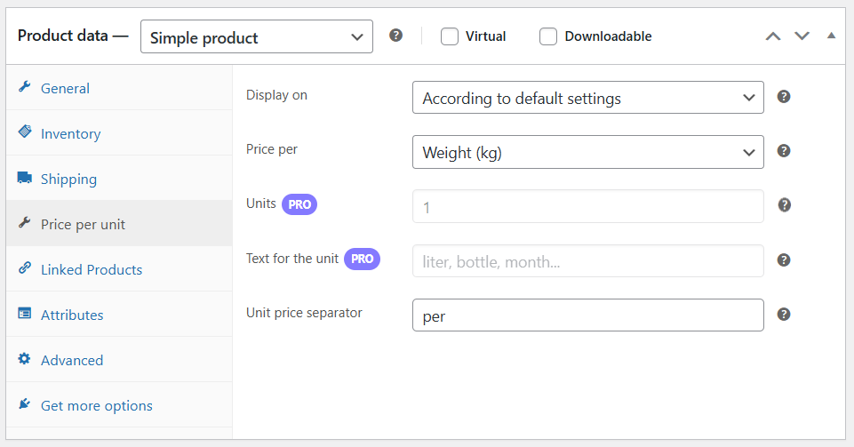 Plugin settings in product data metabox