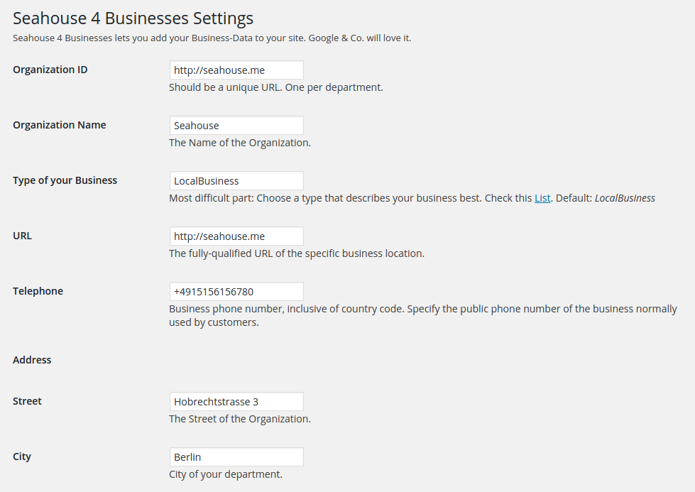 The Settings Page of Seahouse-4-Businesses