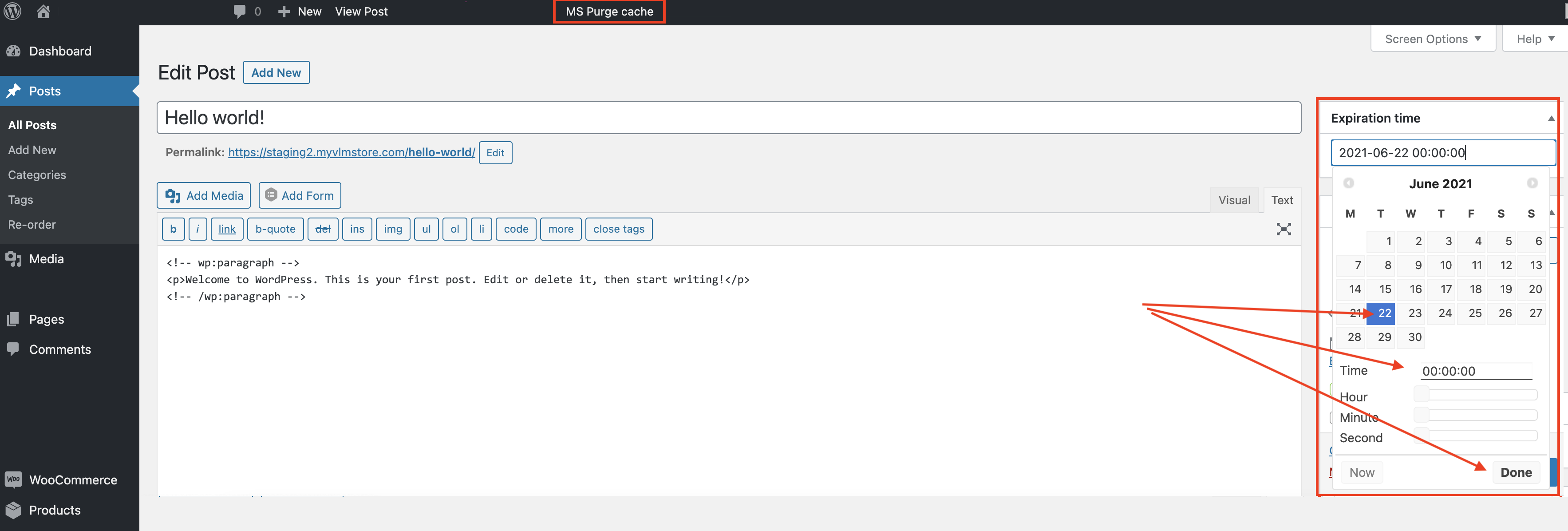 Expire a post using date selector
