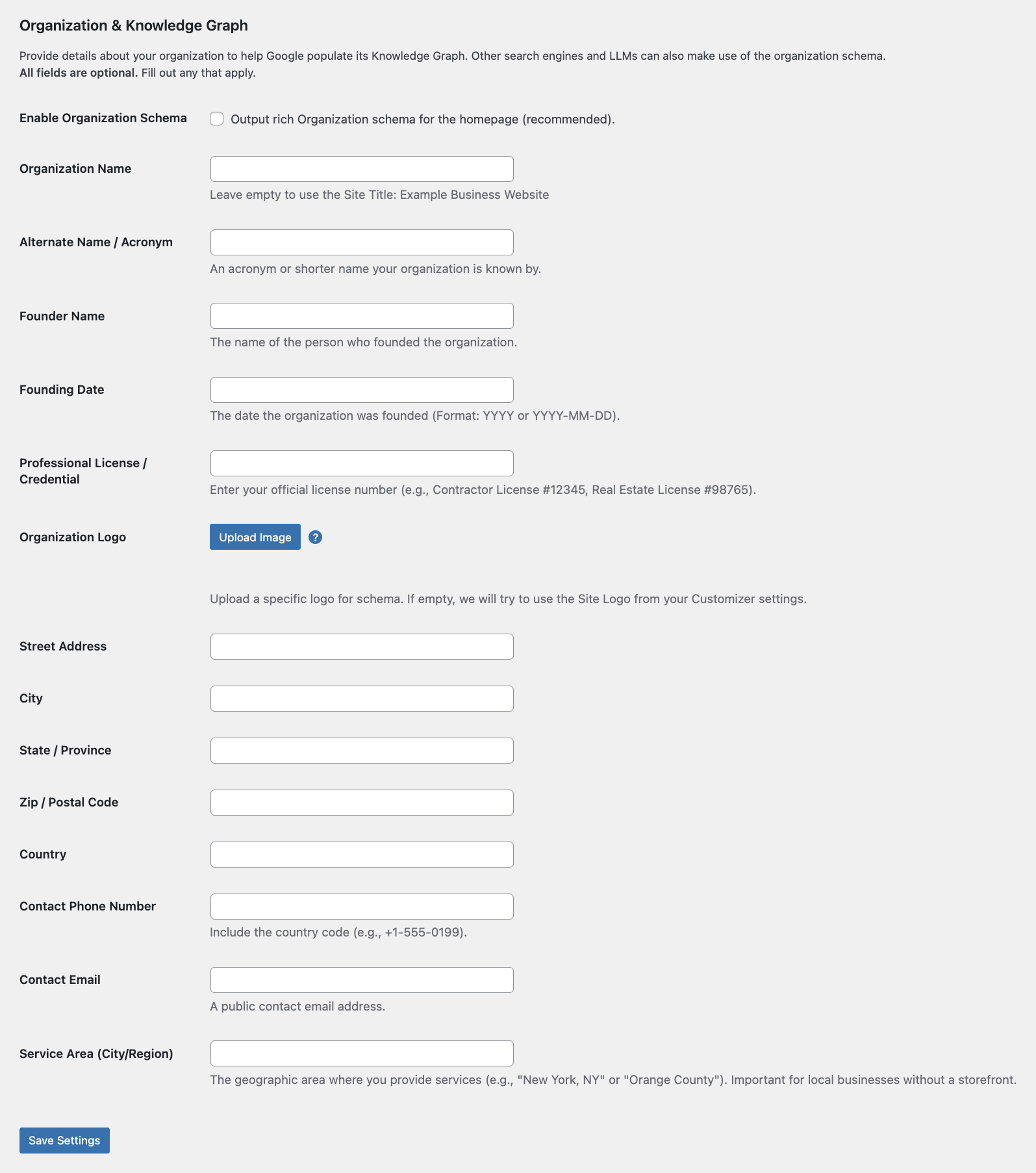 The SEO Meta Keys Scanner, showing the scan on a website with no previous SEO keys,  on the Migration Settings tab.