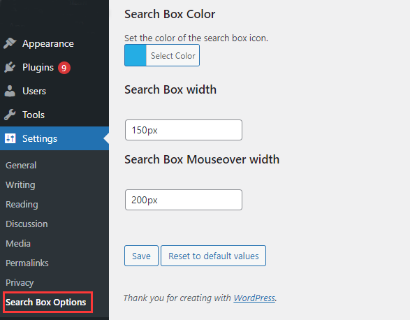 Search form options