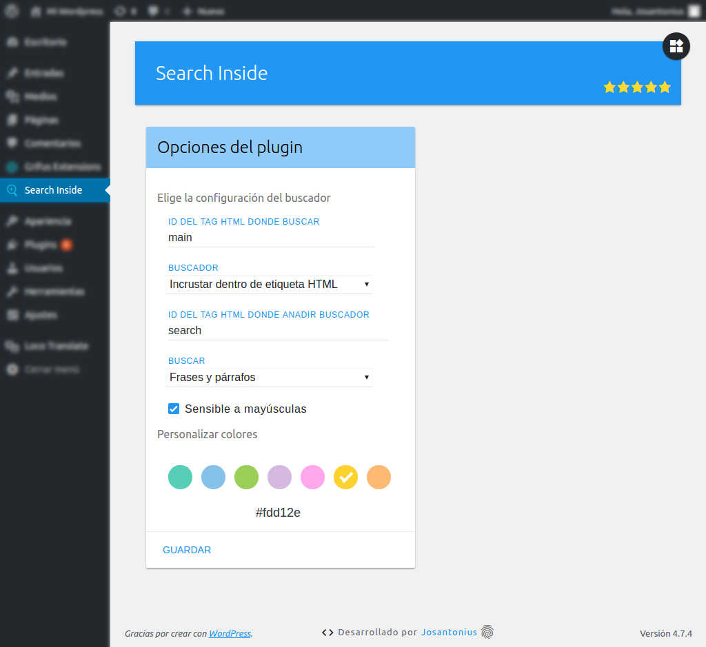 Admin panel (Español)