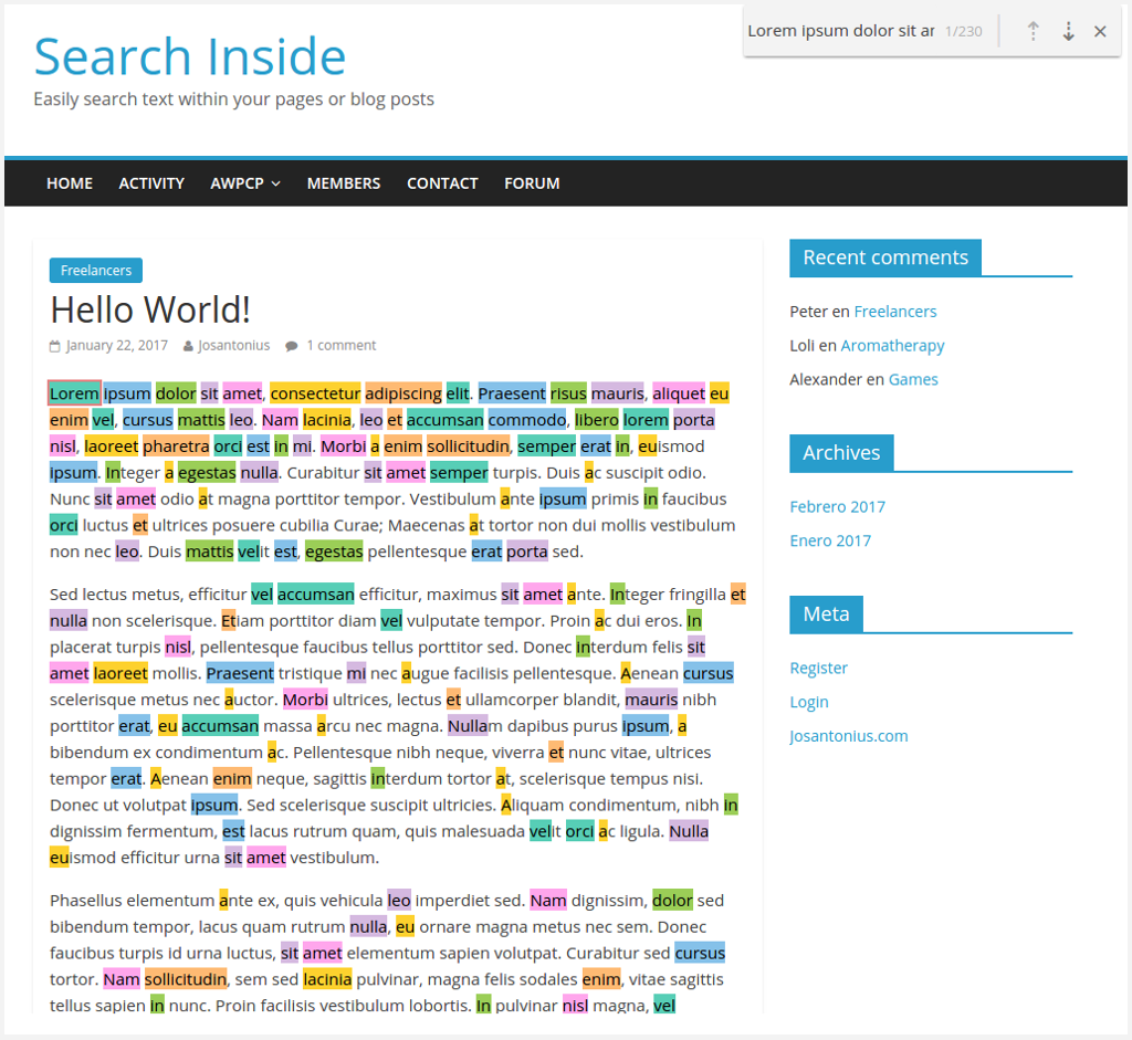 Front search phrases append HTML tag id