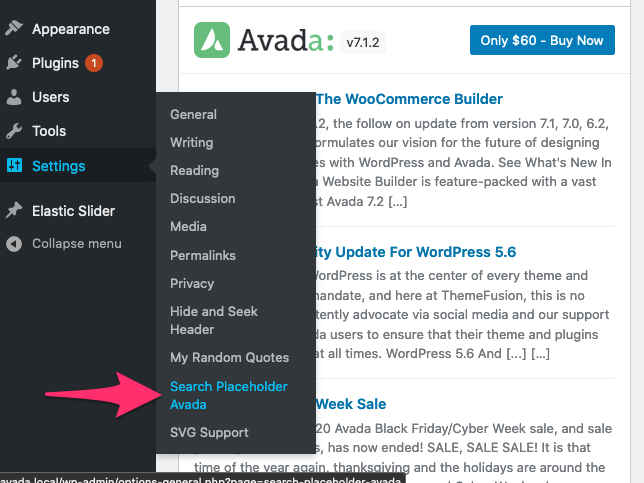 Navigate to Settings > Search Placeholder Avada.