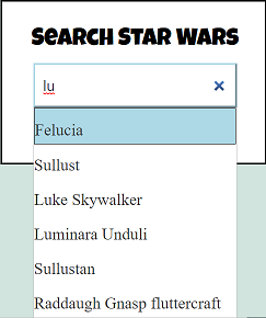 Example of widget when typing into search bar.