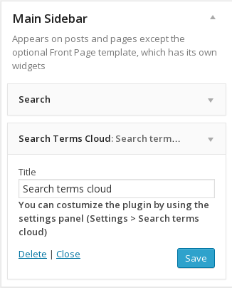 Adding the Search terms cloud wordpress plugin to the main sidebar.