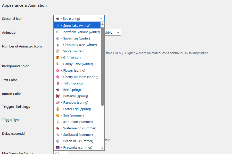 Icon selection - Choose from 30+ seasonal icons