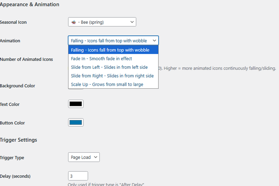 Animation options - 5 different animation styles