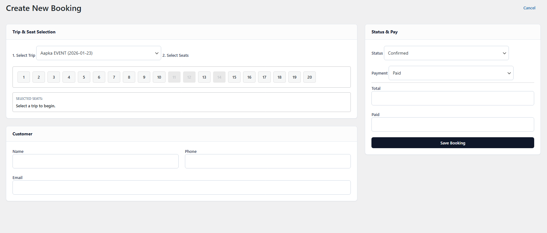 Frontend: Booking flow step 1