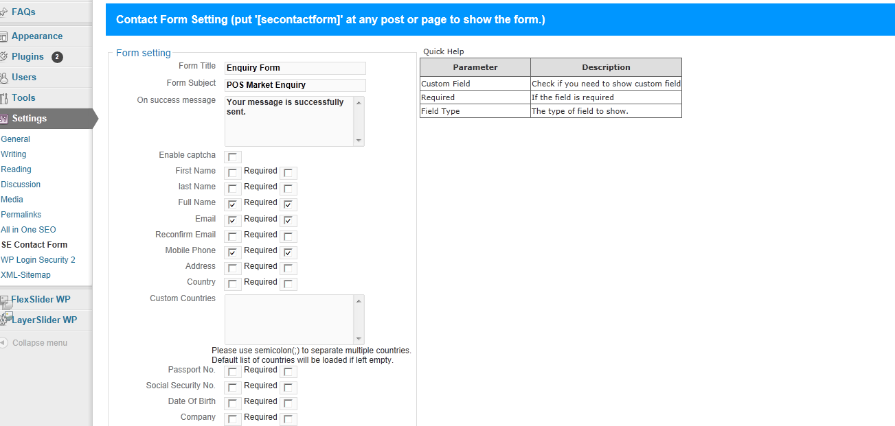Setting main contact form.