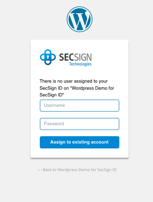 Or you can create a new account in Wordpress which is associated with your SecSign ID.