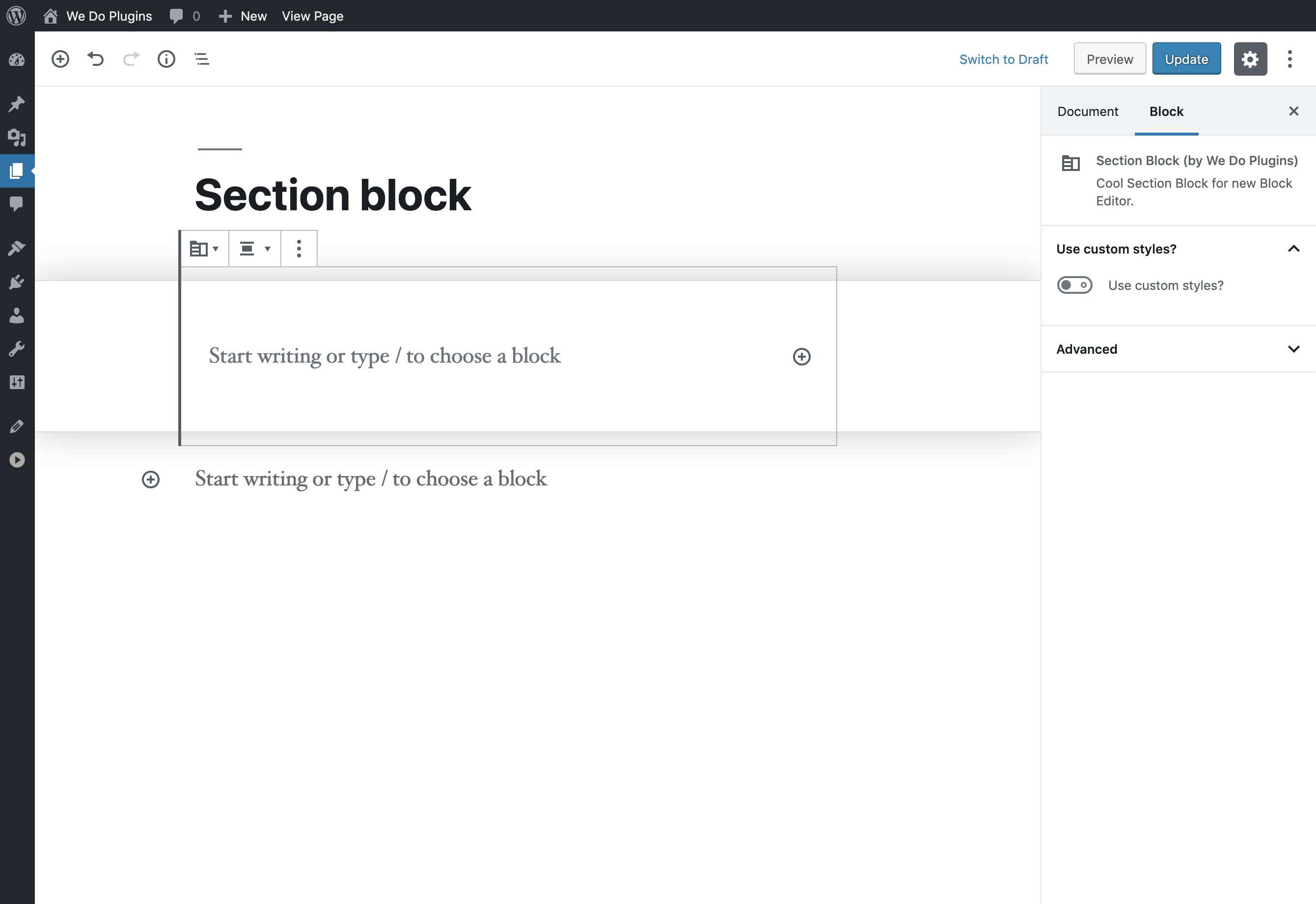 Add nested blocks and customize section styles