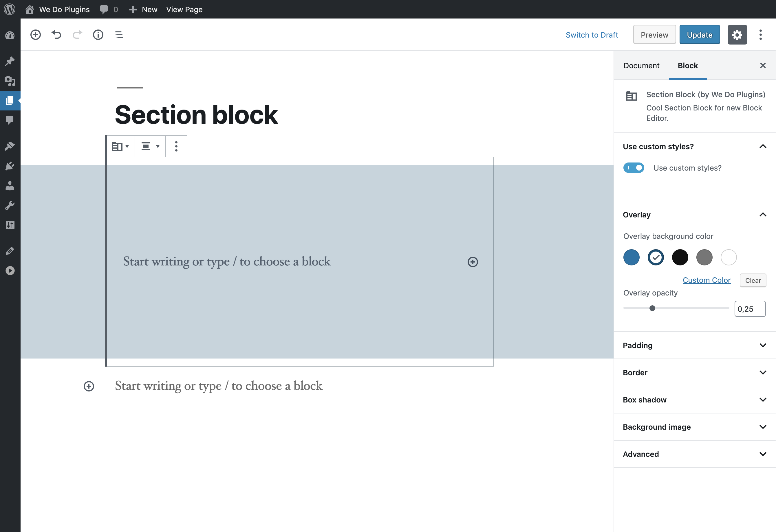 Set custom overlay color and opacity