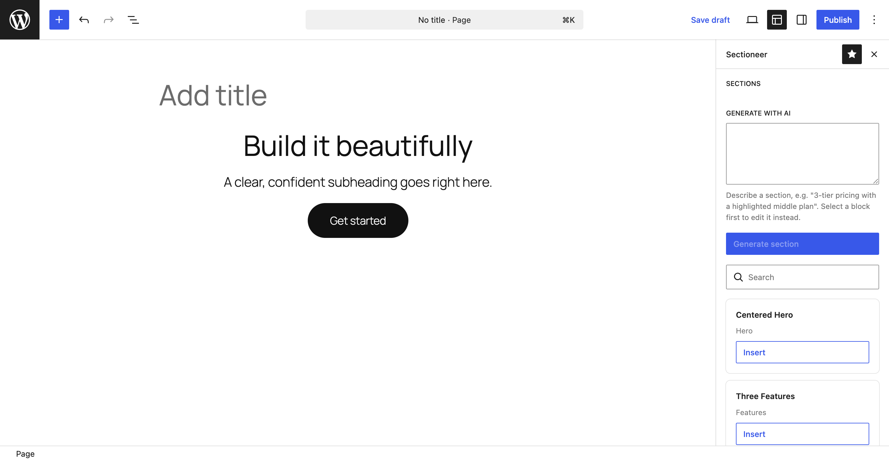 The Sectioneer sidebar with the curated Sections panel.