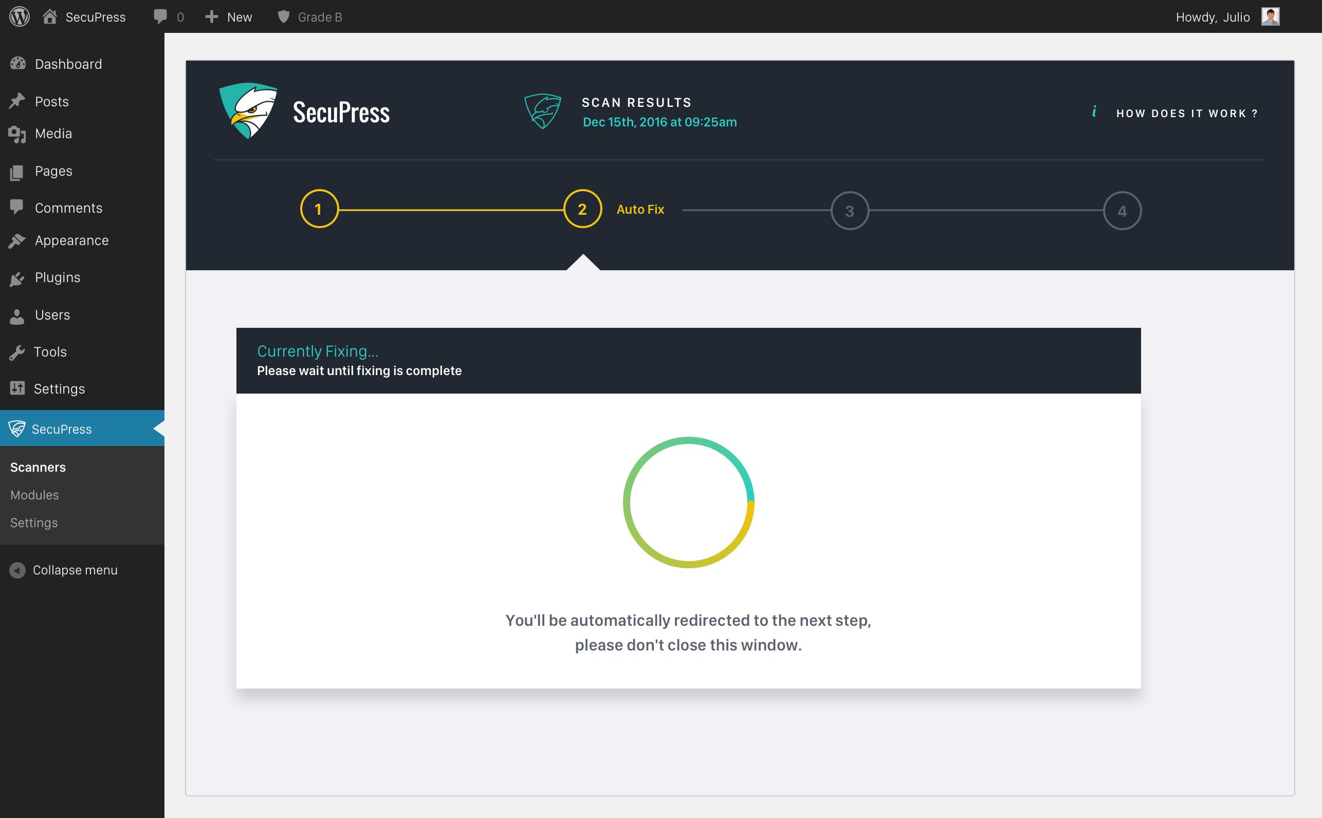 SecuPress is now fixing issues for you (1)