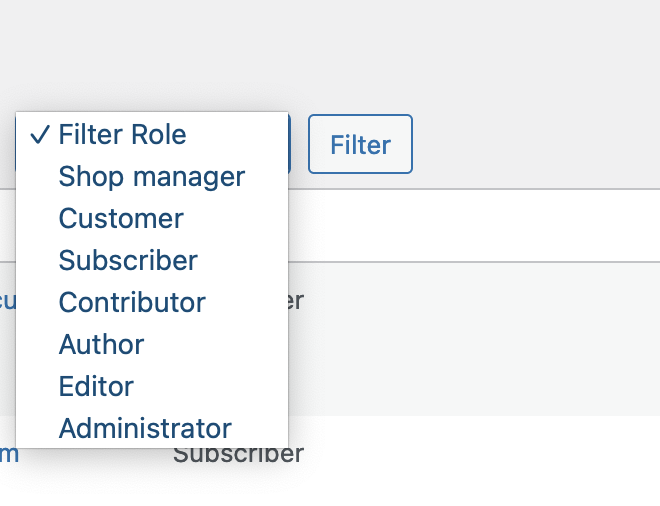 Extends default Users list by adding new filter drop-down from where you can easily filer users by user role