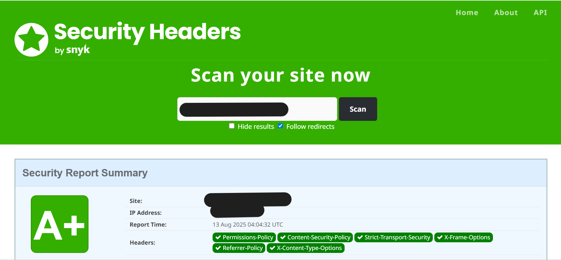 Security Headers: Overview of active HTTP security headers.