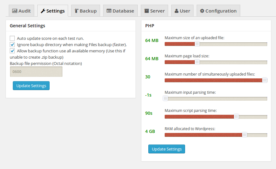 Settings tab PHP Control your htaccess from SecureMoz Window.
