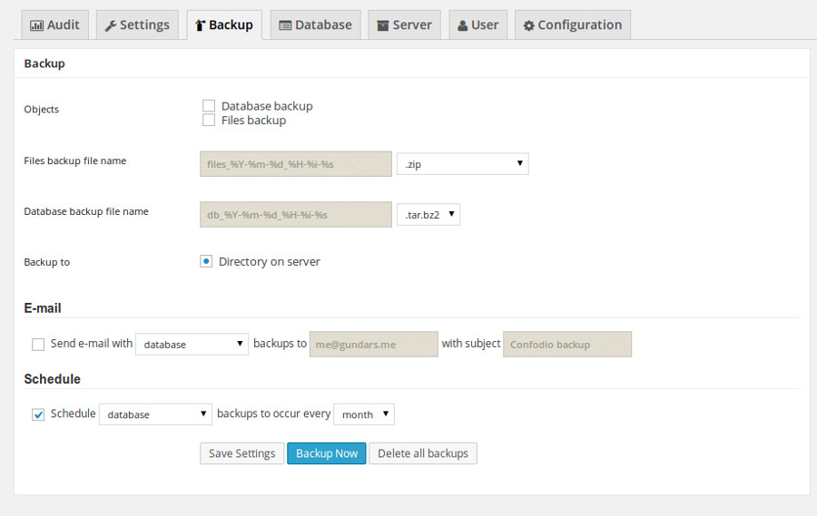 Backup files Create file and/or Database backup compress with zip or (Sql,ZIP, Tar,Tar.gz).