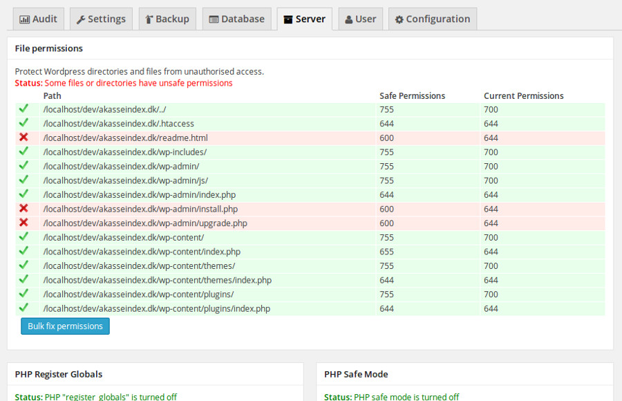 Server Bulk fixes important file permissions.