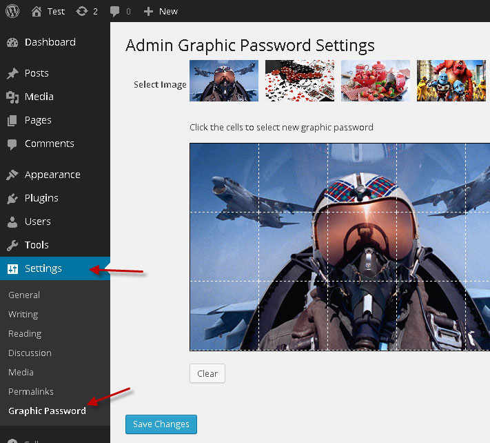 Where to find Graphic Password settings.