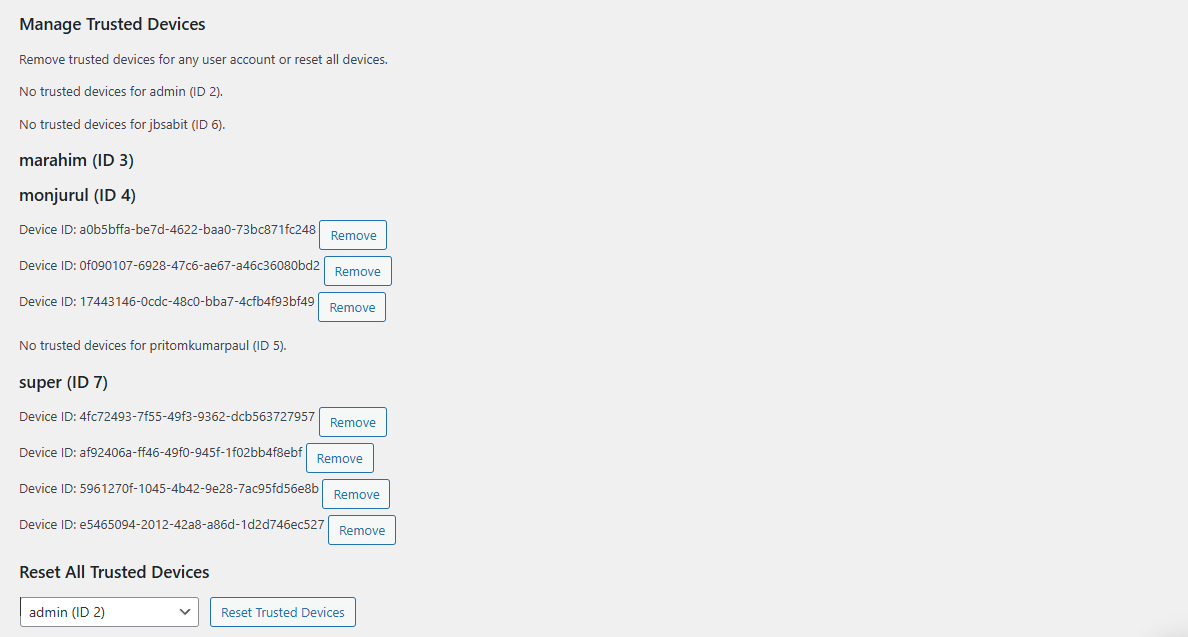 **Trusted Devices Management**: View and remove trusted devices in the settings.