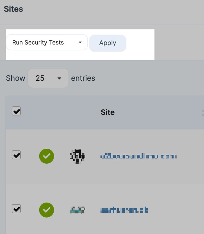 Remote start "Run security tests" on one or more sites.