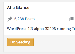 Seeding button is placed in the 'At a Glance' dashboard meta box.