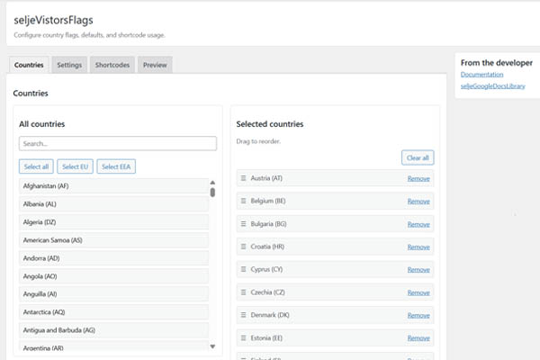 Admin settings page.