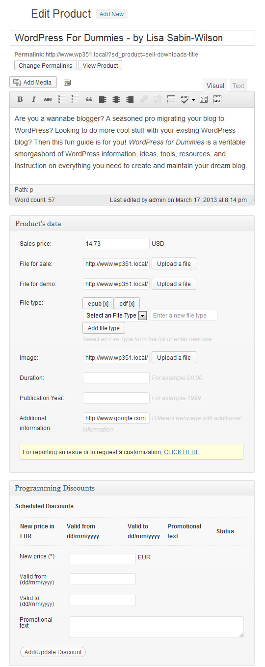 Product Edition Interface