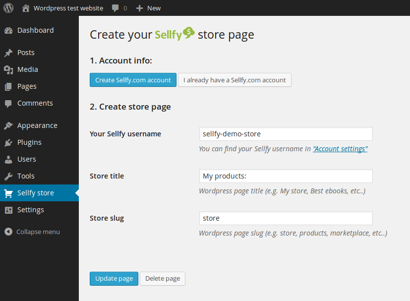 Create your Sellfy store page