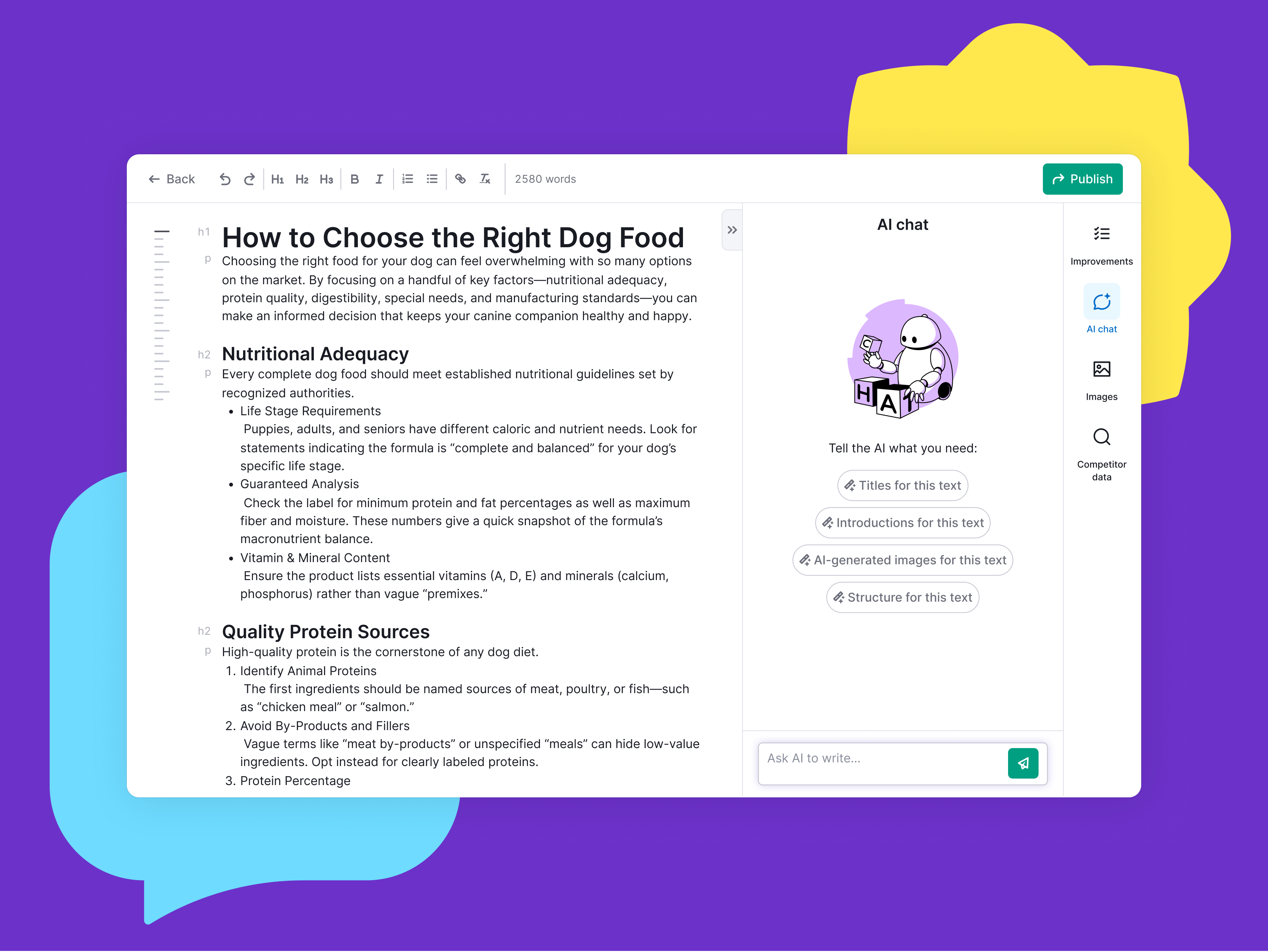 Get data-driven suggestions for your content’s SEO, readability, and tone of voice