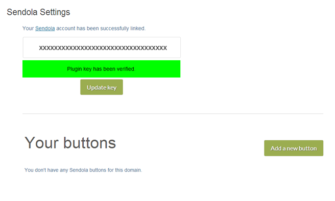 Enter Sendola plugin key (find key in your Sendola.com account)