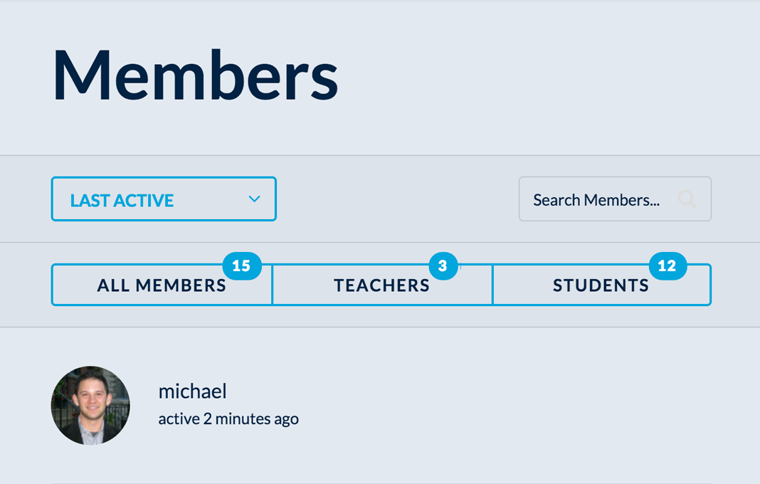 **Members Index** - Display Teachers and Students in separate tabs in your Members directory.
