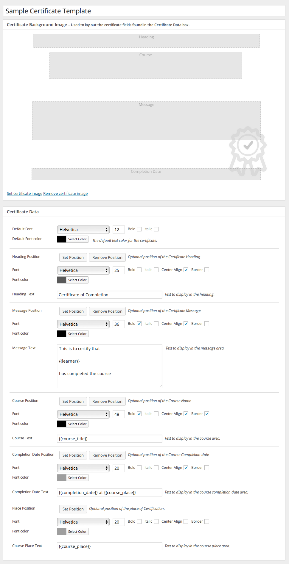 Customise the certificate design