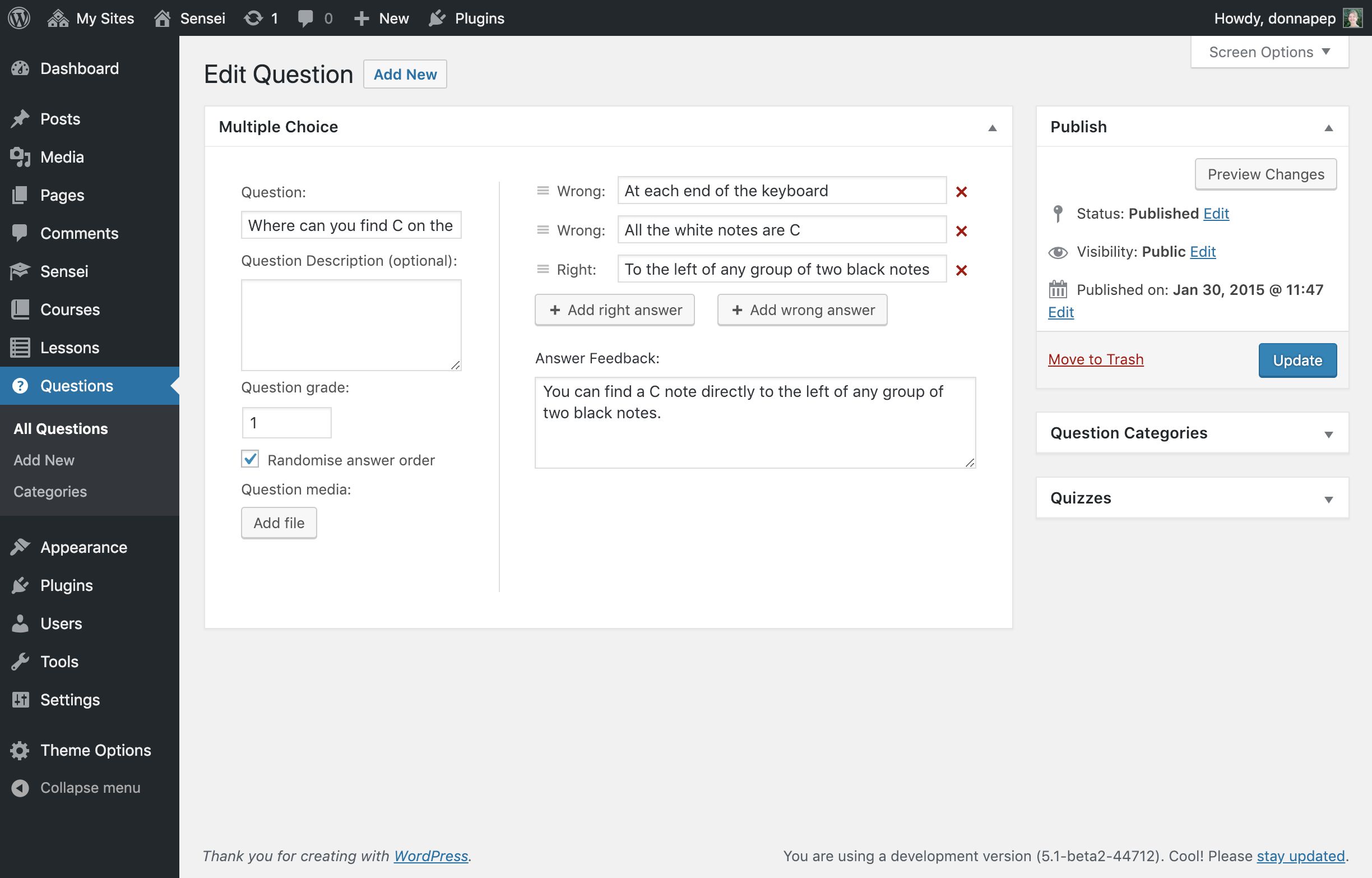 Question configuration