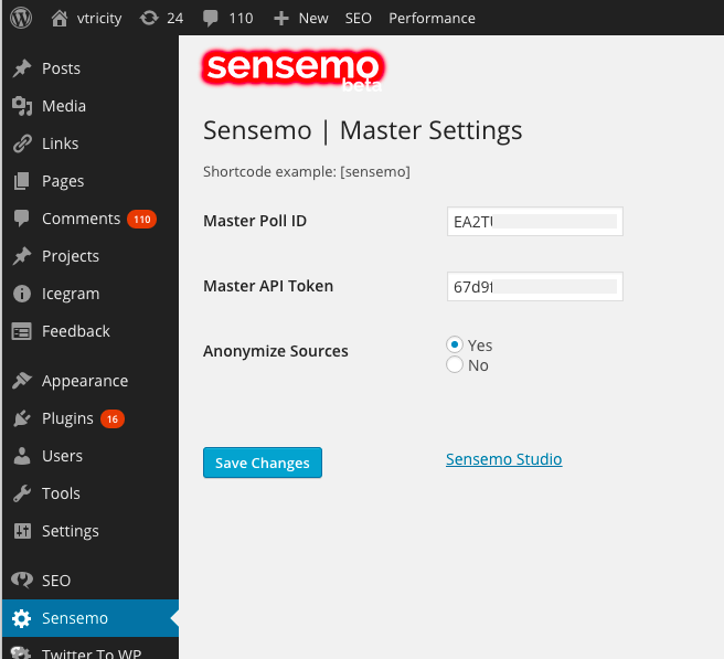 Sensemo Plugin Master Settings
