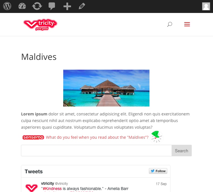 Admin view of a page that includes the Sensemo Poll Link (report icon is only visible to page admins)