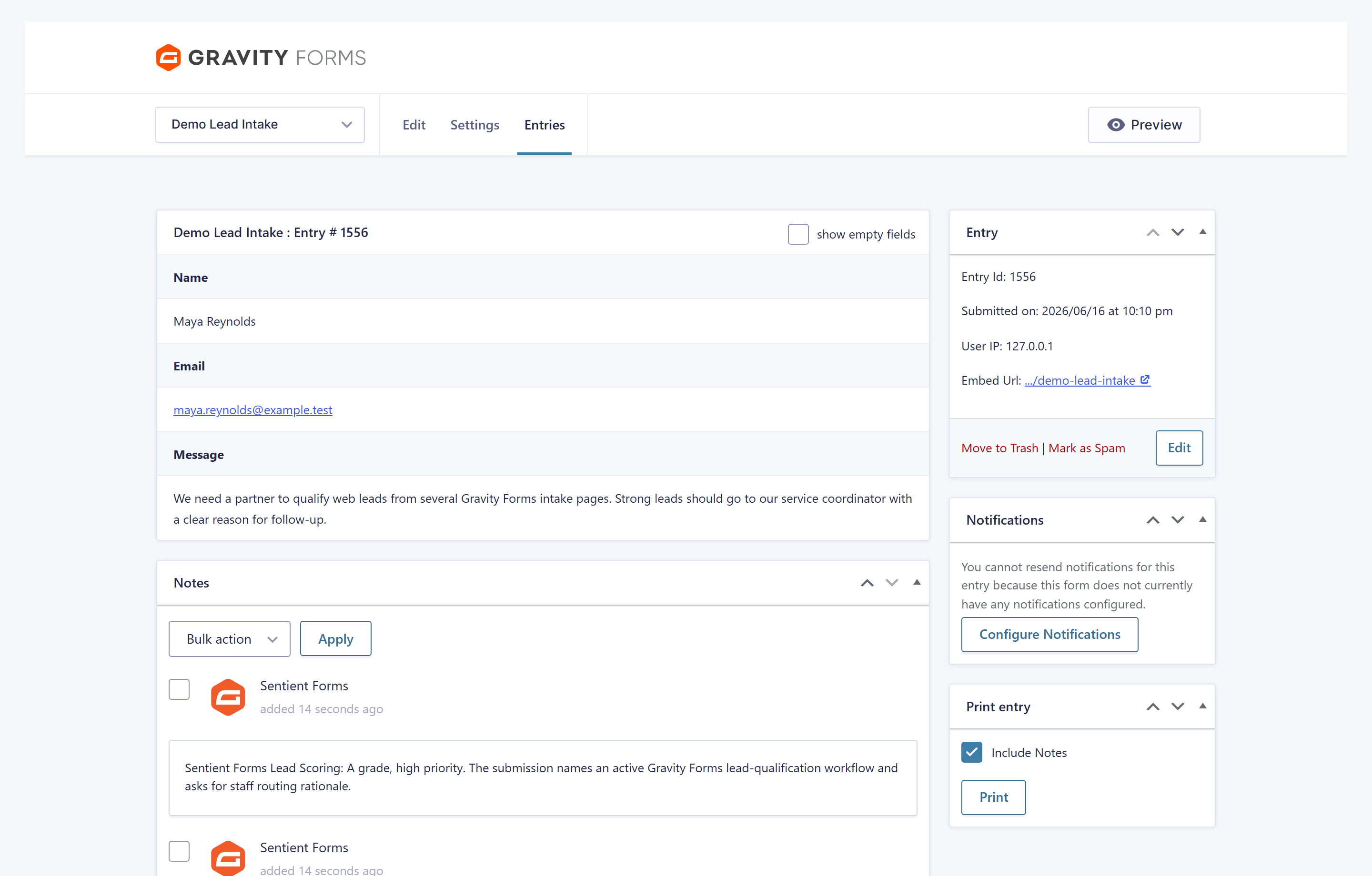 See AI results on each Gravity Forms entry.