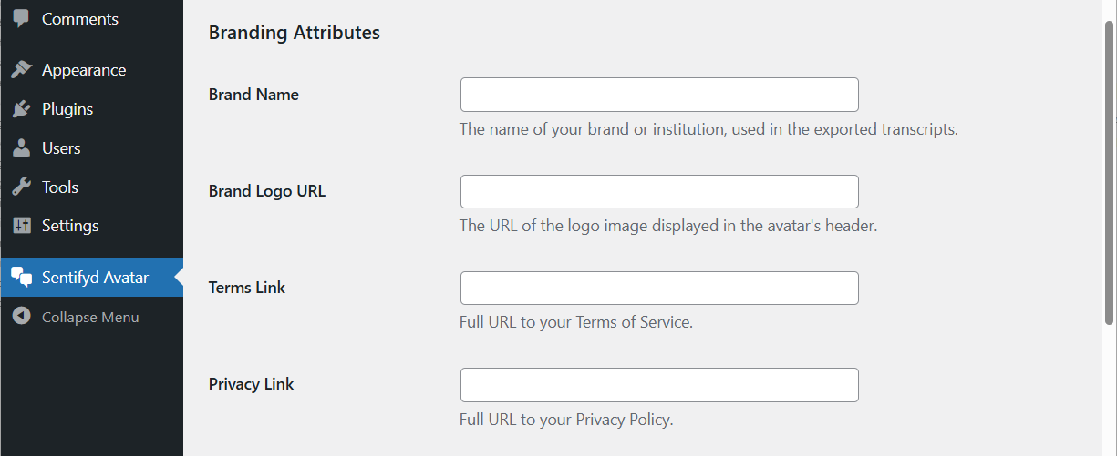 The admin panel branding attributes