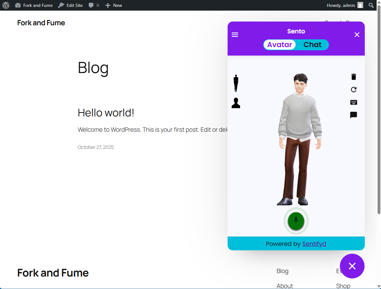 Example installed avatar in a website