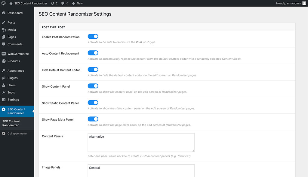 Adjust the settings for each post type individually